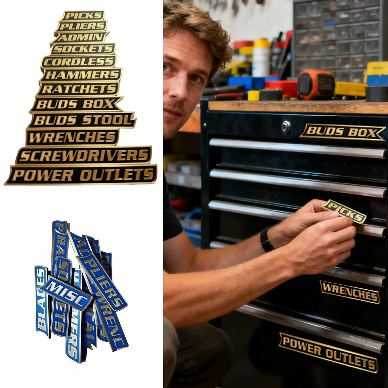 Magnetic Tool Box Labels 12 Pieces Removable Reusable Organization Stickers Tool Chest Organizer Labels For Steel Carts Drawers