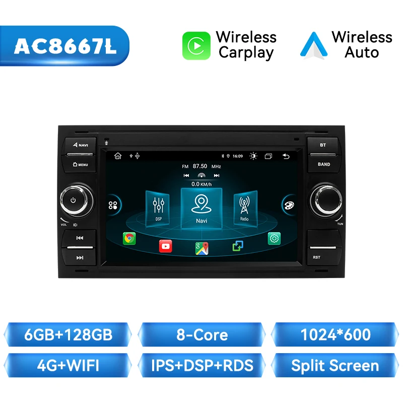 Draadloze Carplay Android Auto Autoradio Voor Ford Focus 2 Ford Fiesta Mondeo 4 C-max S-Max Fusion Transit Kuga GPS 2Din Autoradio