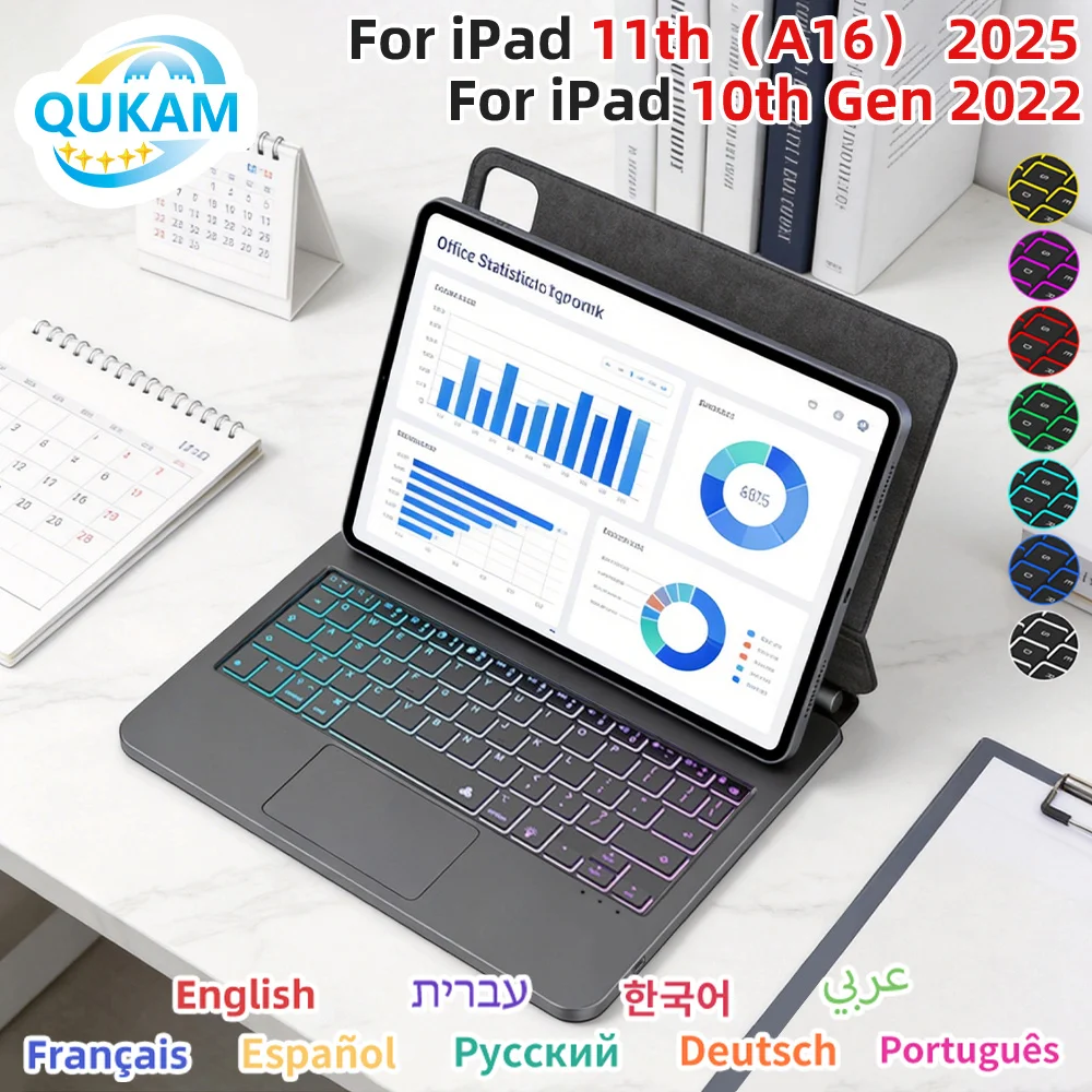 

Magic Keyboard for iPad 10th Gen 11th A16 2025 Pro 11 12.9 13" M2 Air 4 5 Wireless Backlit Keyboard with Trackpad Slim iPad Case