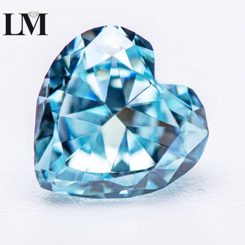 

High Carbon Diamond Cubic Zirconia Aquamarine Color Heart Shape 4k Crushed Ice Cut Lab Synthetic Cz Gems Extremely Shiny Quality