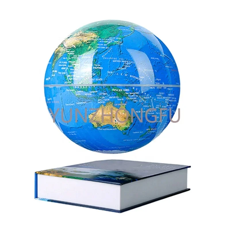 Book base design 8 inch 20cm Magnetic Levitating Floating and rotating World Map English globe with white and RGB LED lights