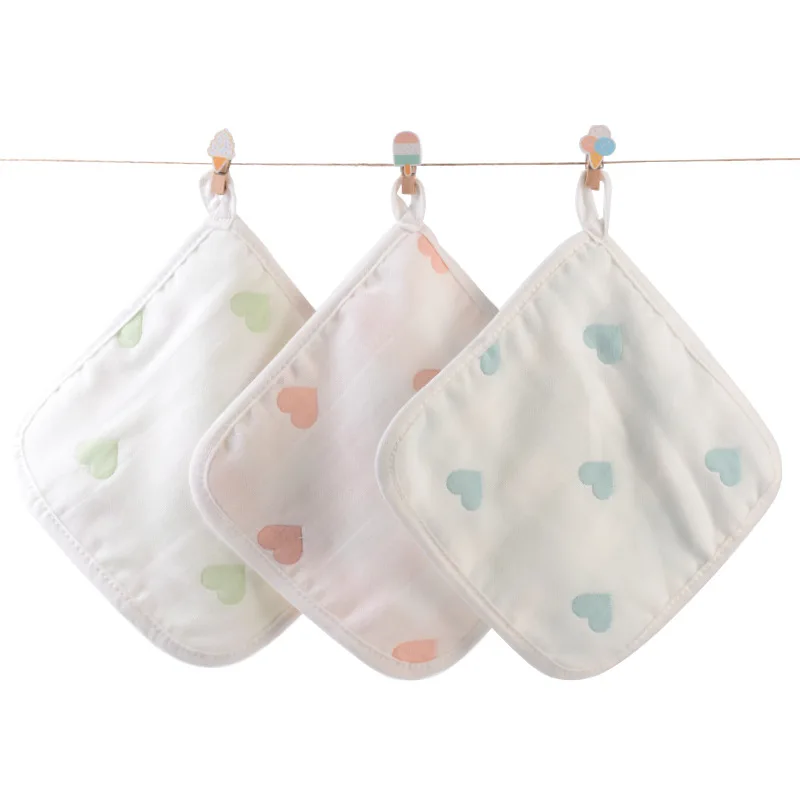 Kindergarten-Grade Gauze Cotton Towel Soft 100%Cotton Facial Hand Towel for Infants and Toddlers Home Use 20×20 Cm Square Design