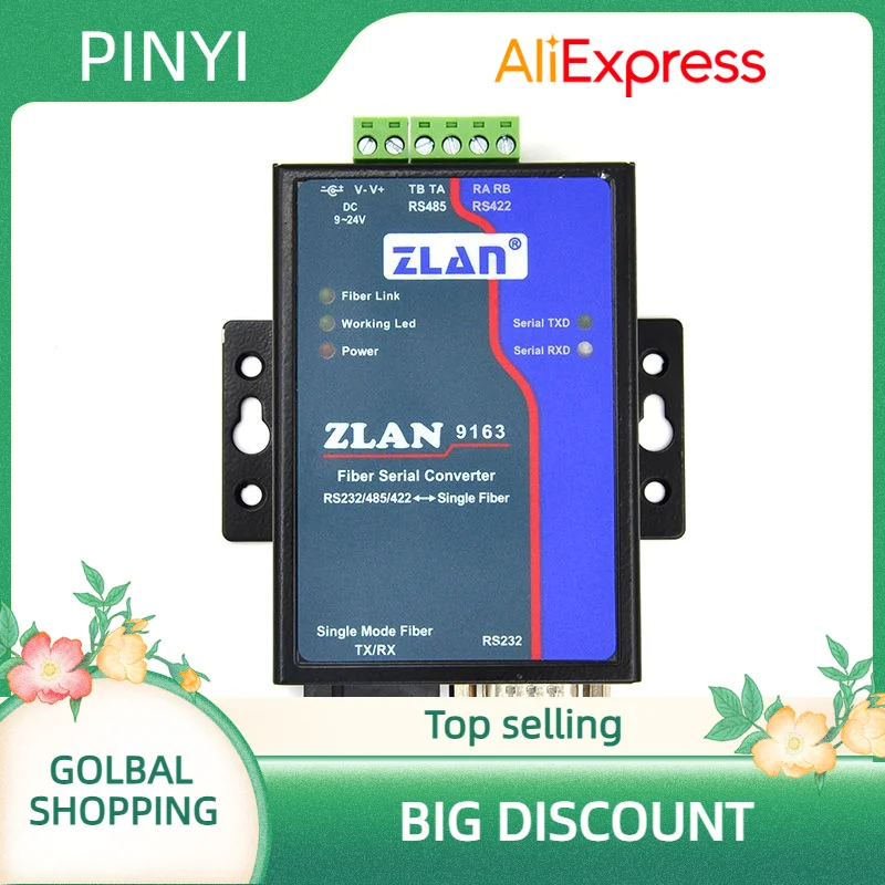 ZLAN9163 Serial RS485 RS232 RS422 to Fiber Single Mode Single Fiber Serial Server