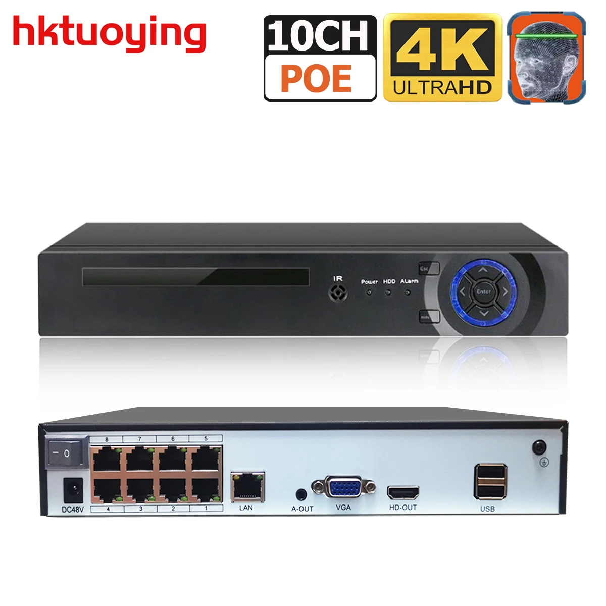 8-канальный 4K 8MP H.265 PoE Видеорегистратор-регистратор 4CH для HD 5MP IP-камеры Распознавание лиц 48V 802.3af ONVIF 2.4 Xmeye