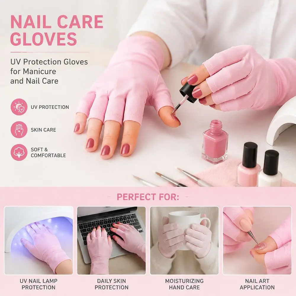 1Pair UV LED Lamp Compatible Nail Art UV Protection Gloves Hand Protector Nail Art Gel Tool Anti UV Radiation Gloves Polyester