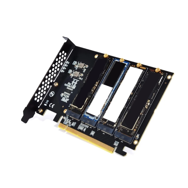 High Performances PCIe X16 Adapter Card Supports Four 2280 NVMe M.2 M-Key SSDs for Enhances Storage and Speed