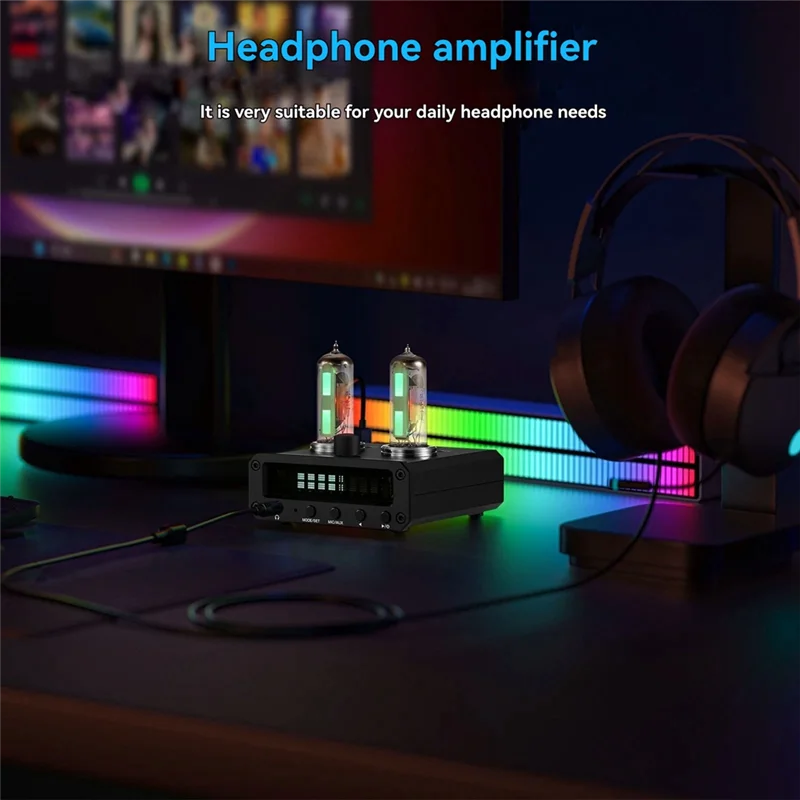 ABSQ-P2-FM Magic 6E2 Preamp Stereo Headphone Amp With Sound Level Indicator FM Radio VFD Clock