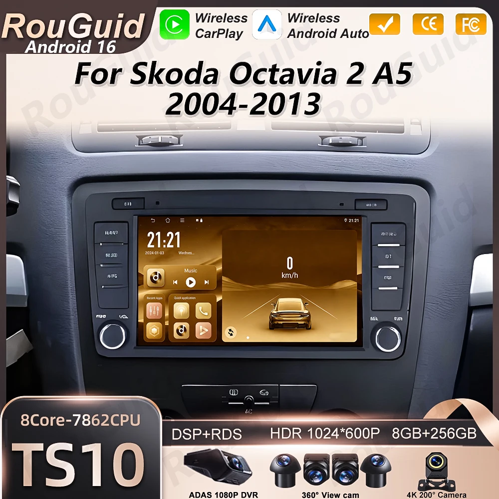 Android Auto Car Radio For Skoda Octavia 2 A5 2004 2005 2006 2007 2008 2009-2013 Carplay Multimedia Car Stereo Screen Navigation