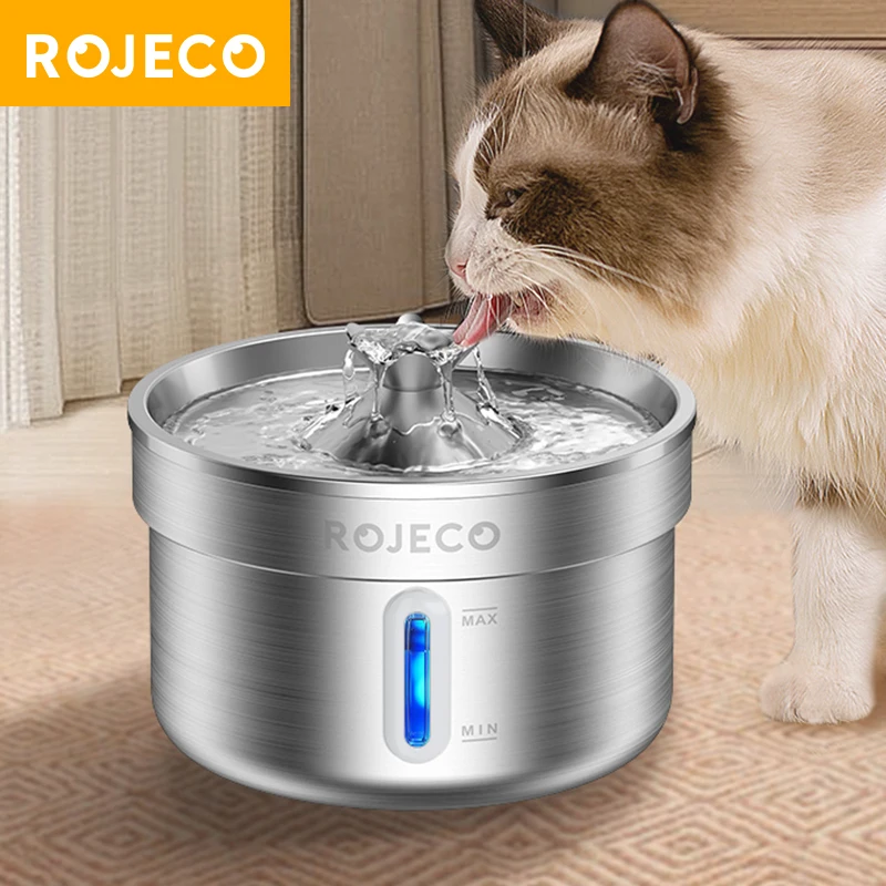 Rojeeco bebedouro de aço inoxidável para animais de estimação, fonte automática de água para gatos, dispensador de água inteligente para animais de estimação com bomba para cachorro e gato, tigela de bebida