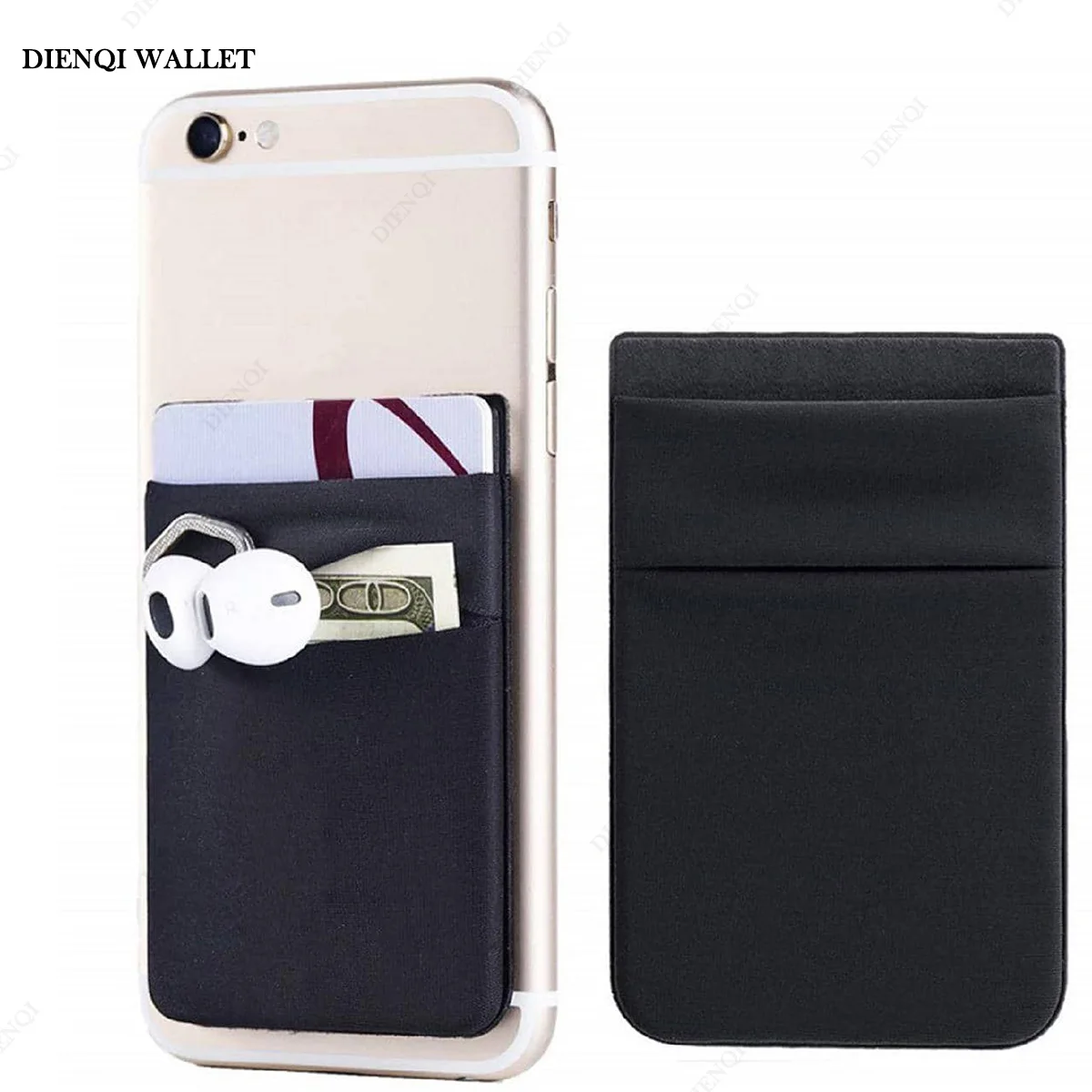 Fashion Elastic Cloth Cell Phone Card Holder Mobile Phone Wallet Case Credit ID Card Holder Adhesive Sticker Pocket Money Bag