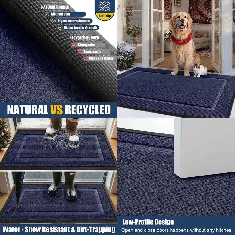 Blue 47x30 Large Front Door Mat - Waterproof Outdoor/Indoor Entrance Rug, Sturdy Natural Rubber