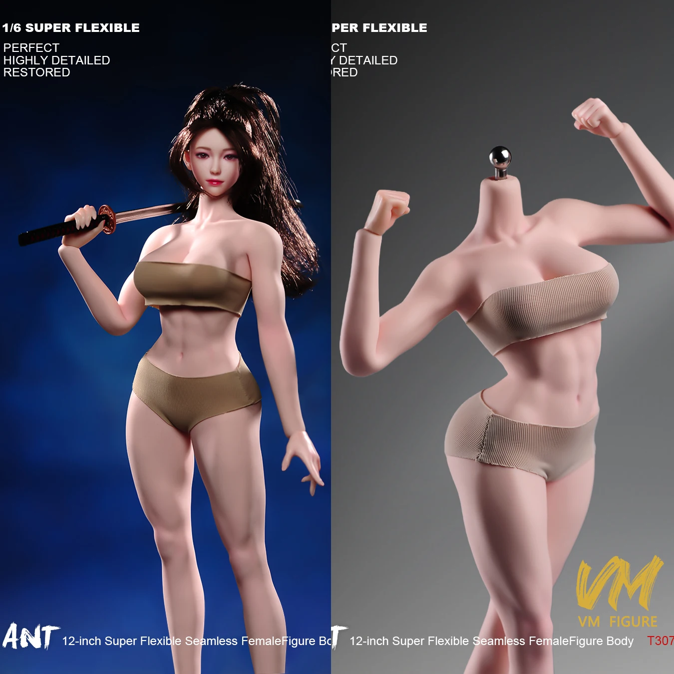 النمل T307 1/6 امرأة ماكياج سلس كبير الثدي اللياقة البدنية قوة العضلات سوبر مرنة الجسم 12 ''أنثى الجندي عمل الشكل دمية #1