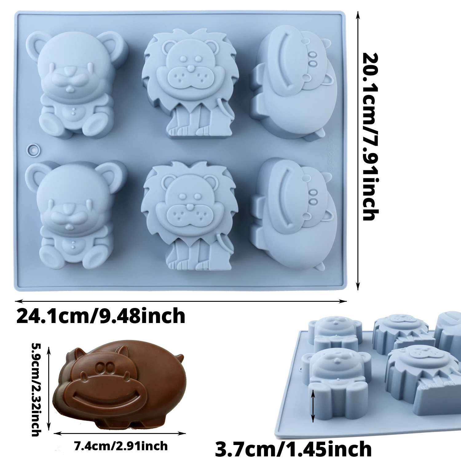 1 Silicone Cake Mold with Bear, Lion, and Hippo Patterns, Easy to Clean, High-Temperature Resistant, Oven-Safe Silicone Cake Mold