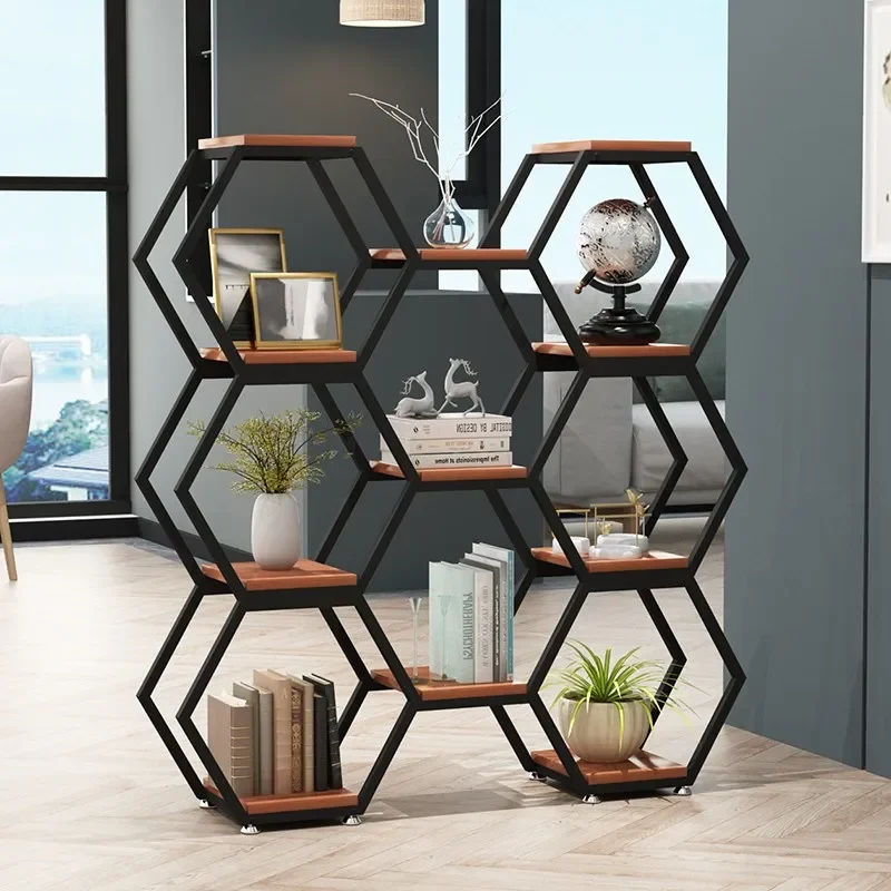 9U wrought iron partition rack office screen partition living room entrance flower stand creative hexagonal product exhibition