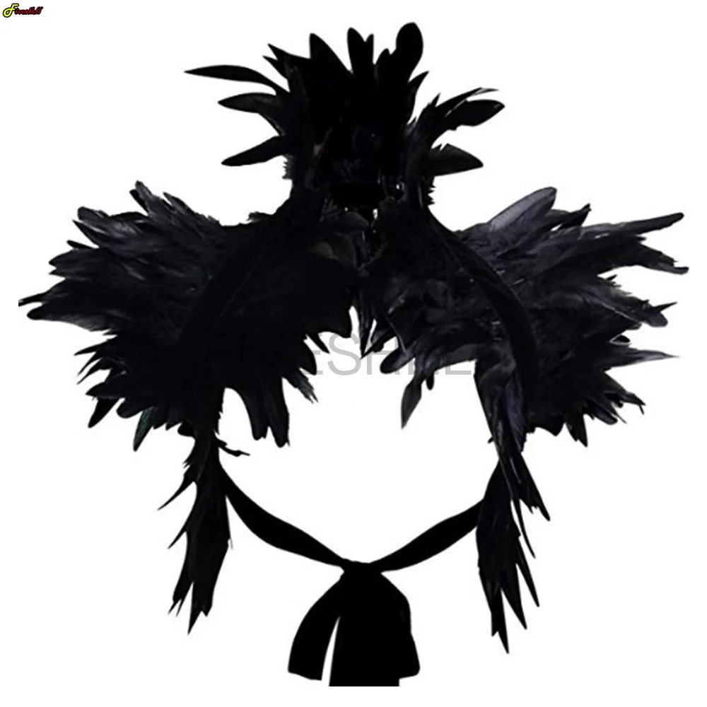 Halloween Cosplay Prop Feather Shrug Shawl Shoulder Wraps Cape Gothic Collar Party Costume Accessories Feather Fake Collar Wing