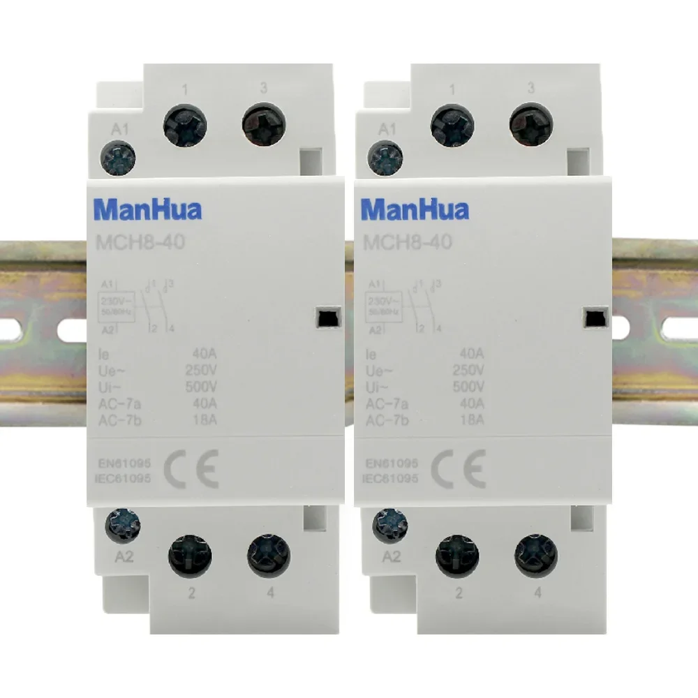 ManHua Din Rail Automatic Household Modular Contactor MCH8-40 2P 40A 220V/230V 400V~ 50/60HZ AC Modular Contactors