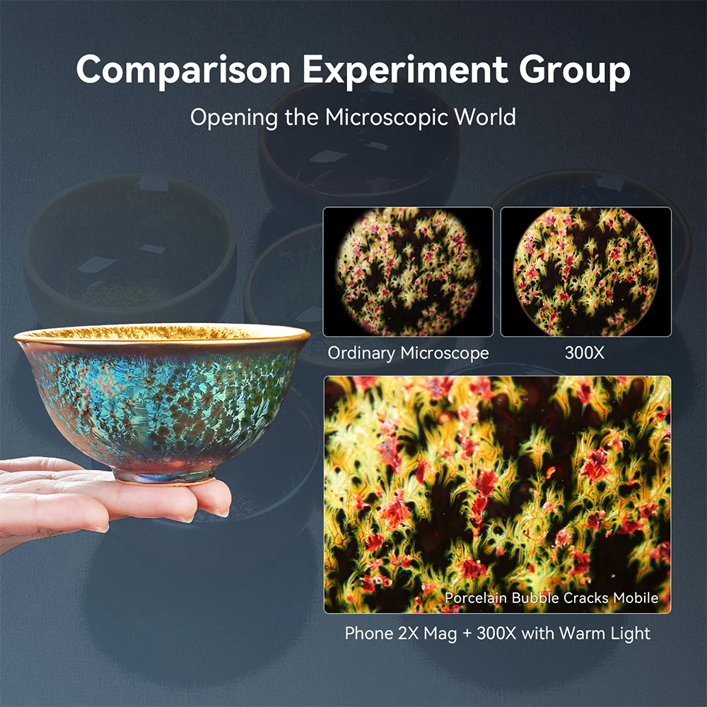 Lente de microscópio móvel APEXEL 300X com luz LED/UV para Android/iPhone - Mini microscópio digital de bolso, acessórios para smartphone