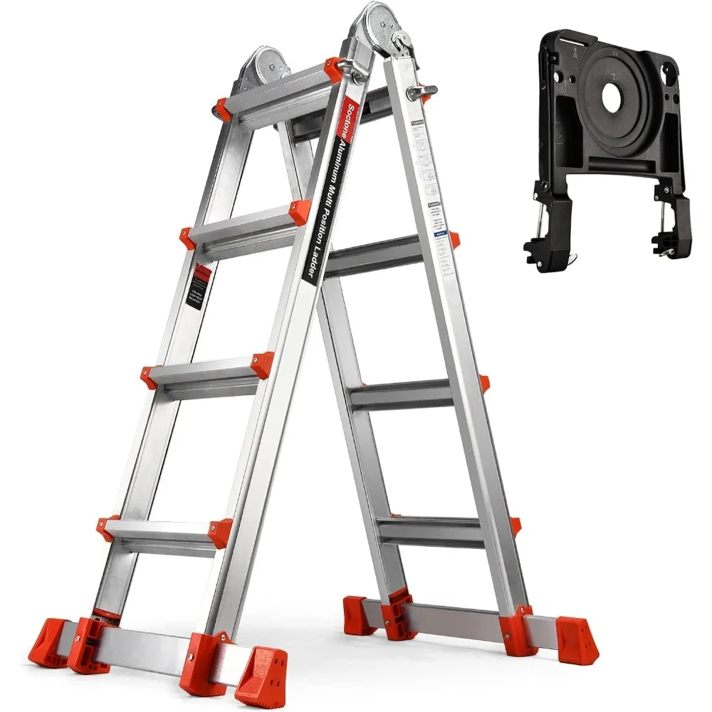 

Ladder, A Frame 4 Step Extension Ladder, 14.5 Ft with Multi Position – Removable Tool Tray & Stabilizer – 330 lbs Capacity