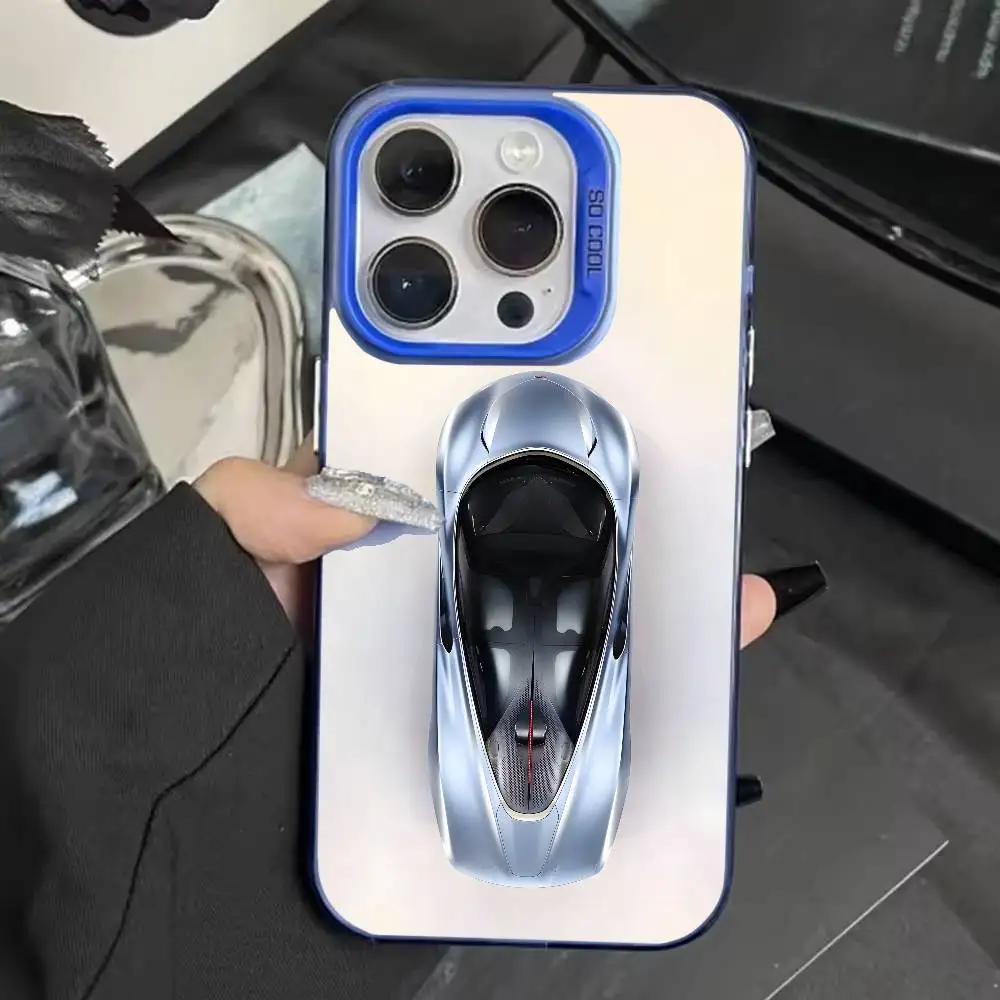 Cool e-executive sedan telefoonhoesje voor iPhone 16,15,14,13,12,11, Mini, Pro, MAX blauw matte schokbestendige hoes