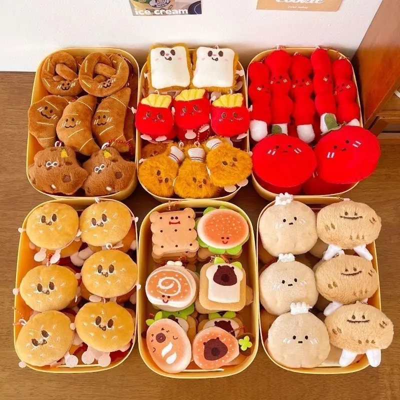 1-5pcs bread hamburger keychain bag pendant, realistic food doll, fun decoration, plush toy, cartoon funny figurine view 3