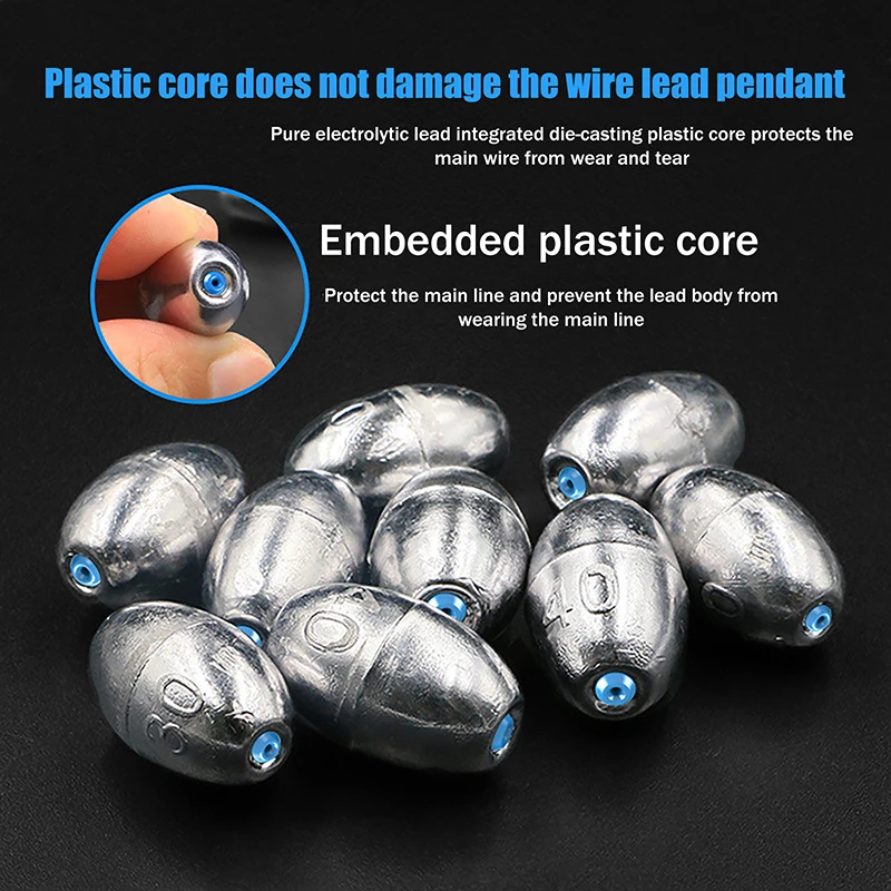 Wax-coated Steel Fishing Weights (3/ 4/6/8/10/12/15g) - 20 piece Alloy Hollow Olive Sinkers Set for Fishing Gear