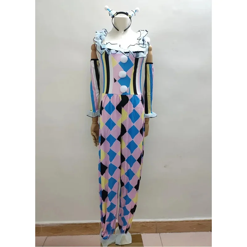 Hn8 nova chegada adulto palhaço de circo quinn mel coringa traje festa de halloween horror fantasmas cosplay macacão 8... gf