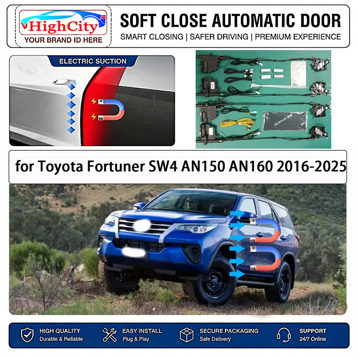 for Toyota Fortuner SW4 AN150 AN160 Electric Suction Soft Close Door Kit Smart Anti Pinch Auto Cinch Latch System No Slam Silent