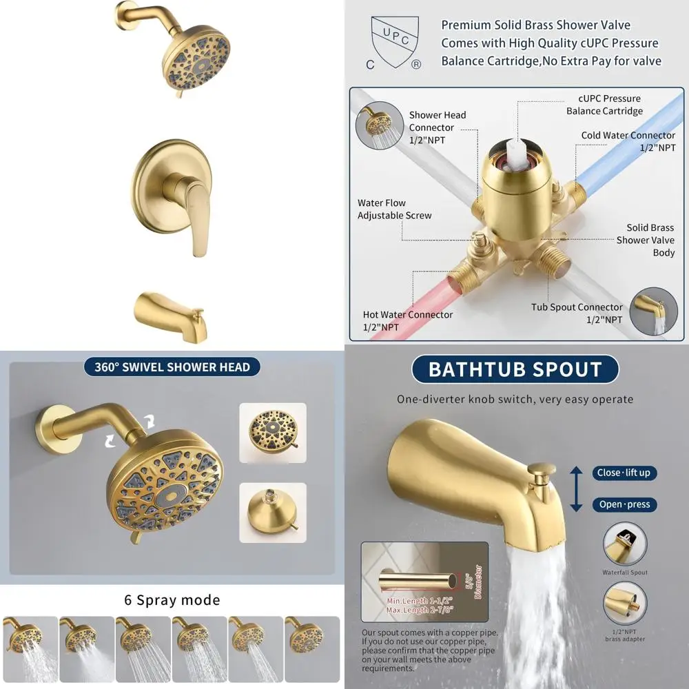 

Tub Shower Combo Set with Faucet, Shower System, Tub Spout, Shower Valve, and Trim Kit for Bath Renovation and Upgrade