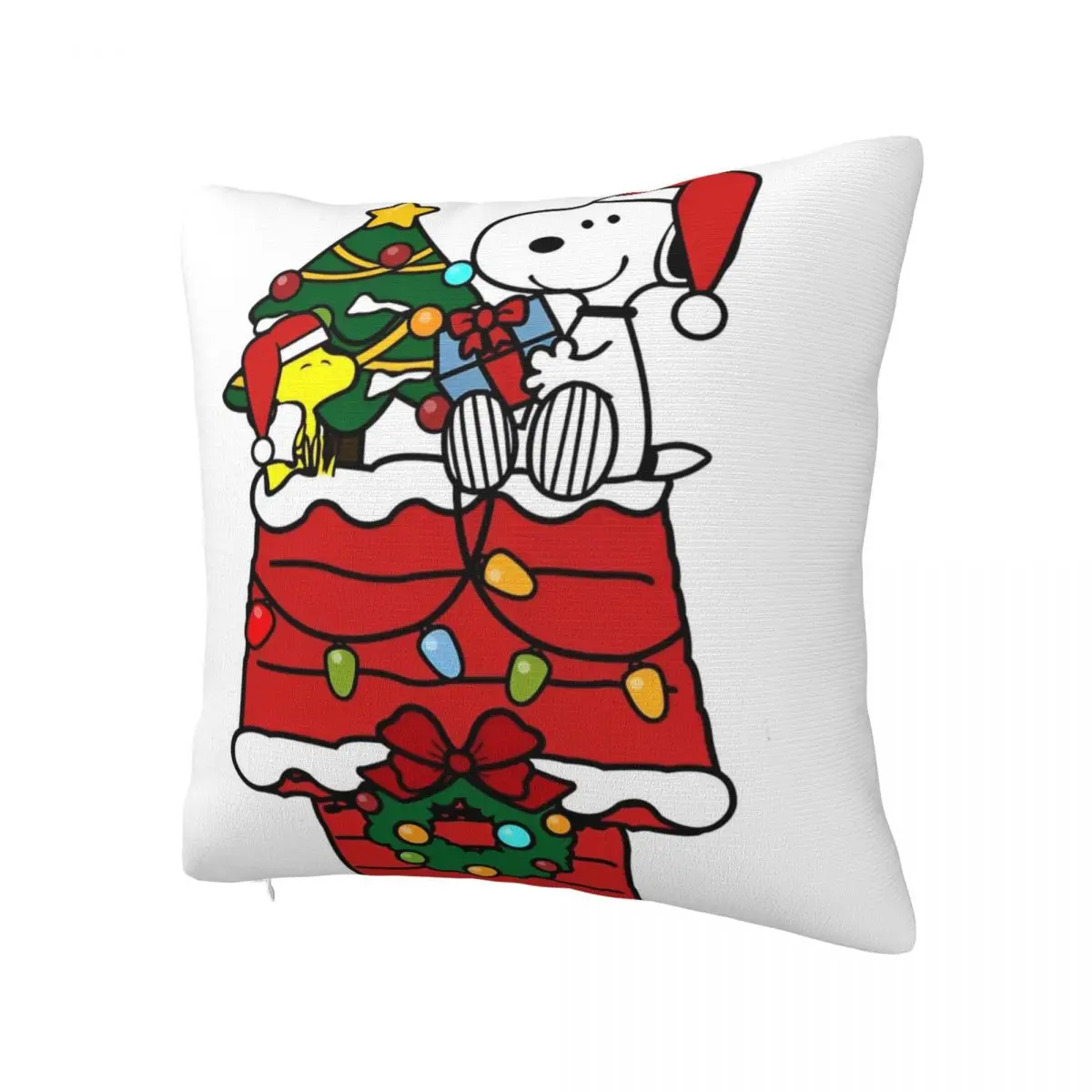 Snoopy Celebrate Christmas With Woodstock Pillow Cover Anime Pillow Case Square Cushion Cover Pillowcases For Home Decorative