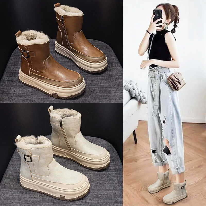 

Snow boots for women 2025 new winter season with plush and thick short boots Korean version warm and thick soled women's boots