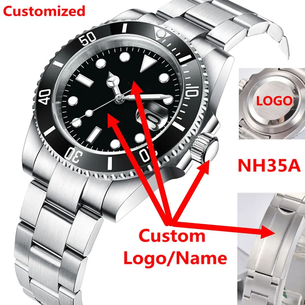 Custom logo Men Watches Luxury 40mm NH35/MIYOTA Automatic Mechanical Wristwatches Ceramic 100M Dive Watch Sapphire Luminous