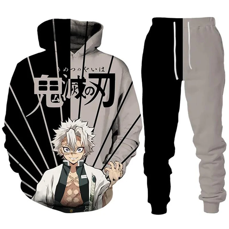 Anime Demon Slayer Hoodie 3D Print Cosplay pants+Hoodie 2PCS Set Tracksuit Men Oversize Vintage Streetwear Hoodie Kids Pants Set