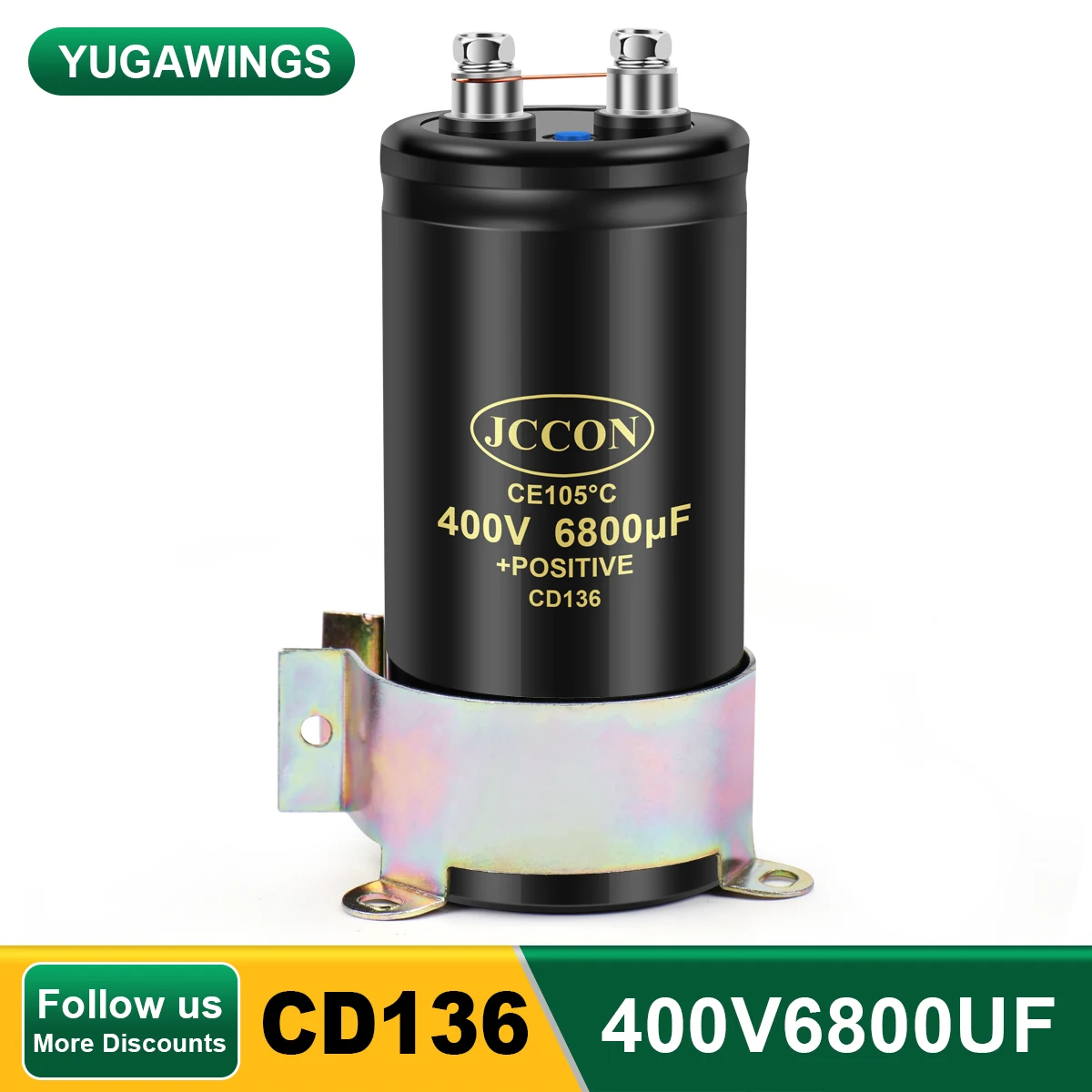 

400V6800UF 76x130 MFD Aluminum Screw Audio Filtering Electrolytic Capacitor 105℃ JCCON CD136 Bolt Capacitors 6800UF