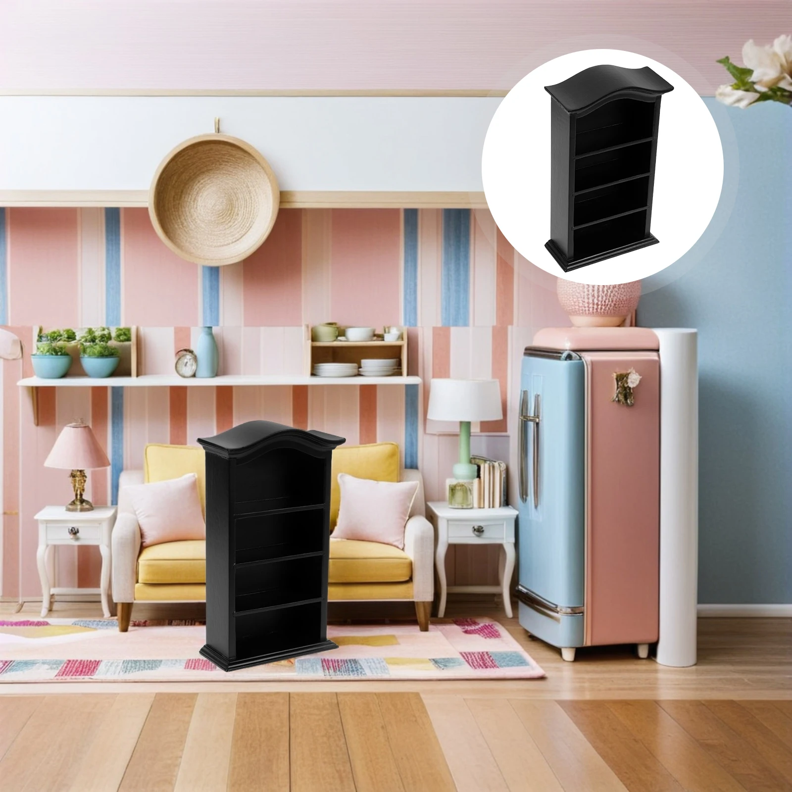 

1:12 Scale Miniature Furniture Wood Display Cabinet Retro Dollhouse Bookcase Shelf for Creative Play and Collection Organization