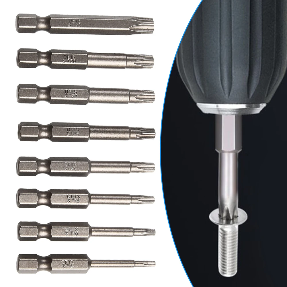 1Pc 1/4 Inch Hex Shank Torx-Screwdriver Bit With Hole 50mm Alloy Steel T8-T40 Security Star Driver For Electric Drill