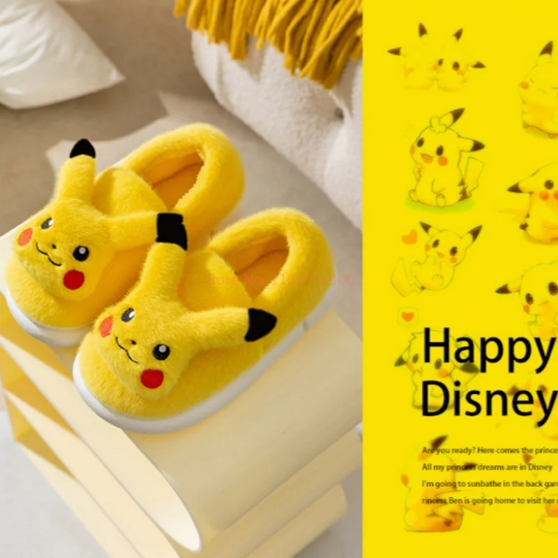 2025 Pokemon Pikachu Katoenen Slippers Mannen Vrouwen Herfst en Winter Thuis Indoor Kinderschoenen Leuke Antislip Warme katoenen Slippers