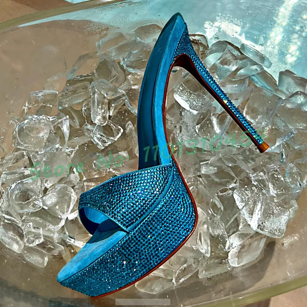 Pointy Platform High Heels Slippers Women Summer Sexy Crystal Bling Outfit Shoes Ladies Croc Pattern Gold Party Clear Slippers