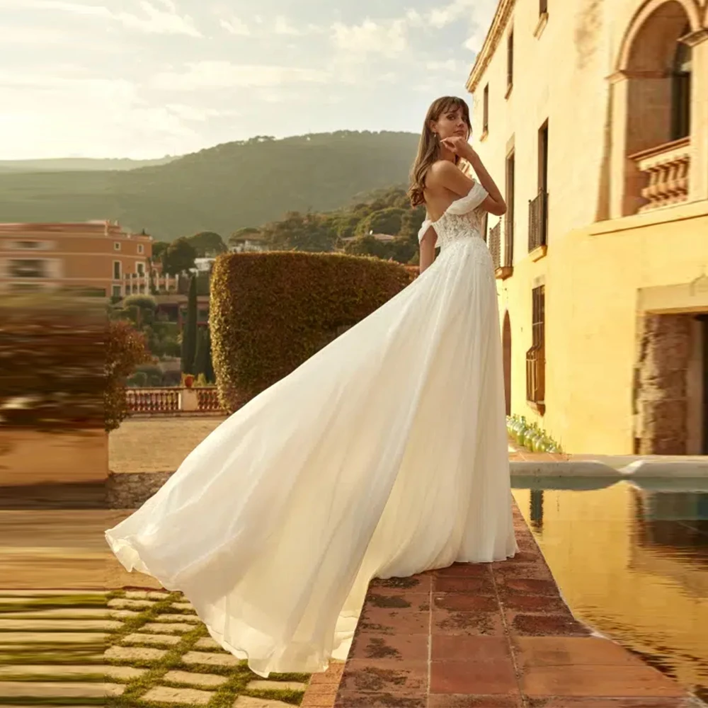 Romantic Lace-Embellished Sweetheart Off-Shoulder Neckline Bridal Dress Lace Applique High Slit Vestido De Novia Customized