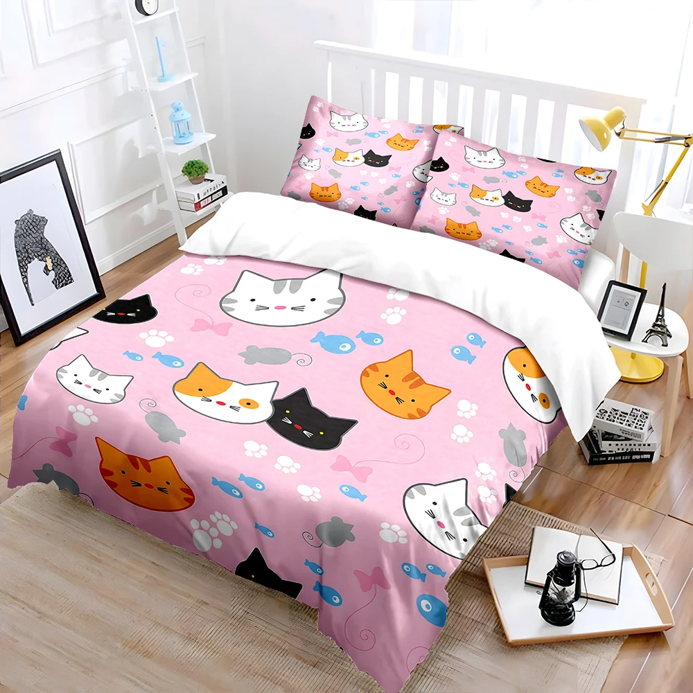 Cartoon cat pattern background Print Bedding Set 1 Duvet Cover 2 Pillowcases for Adult and Children Luxury Gift Full Size