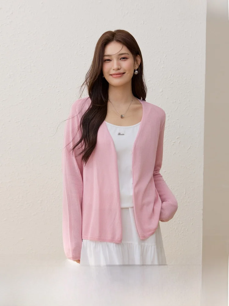 

Morning Fog Lightweight Soft V-Ne Drapey Knit Open Cardigan plus Size Women's Spring Faion Large Size Inner Wear