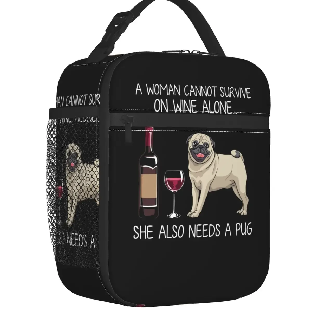 

Pug Wine Funny Dog Resuable Lunch Box Multifunction Pet Puppy Lover Thermal Cooler Food Insulated Lunch Bag Kids School Children