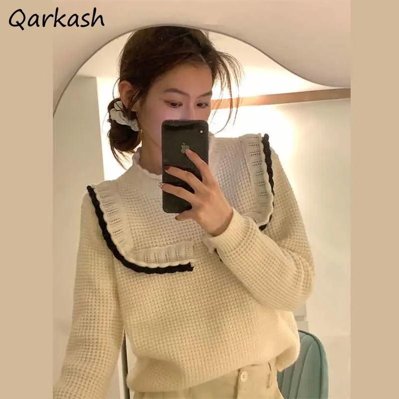 

Pullovers Women Patchwork Simple Students Autumn All-match Sweet Sweaters Casual Ulzzang Cozy Female Teens Tender Lovely Knitted