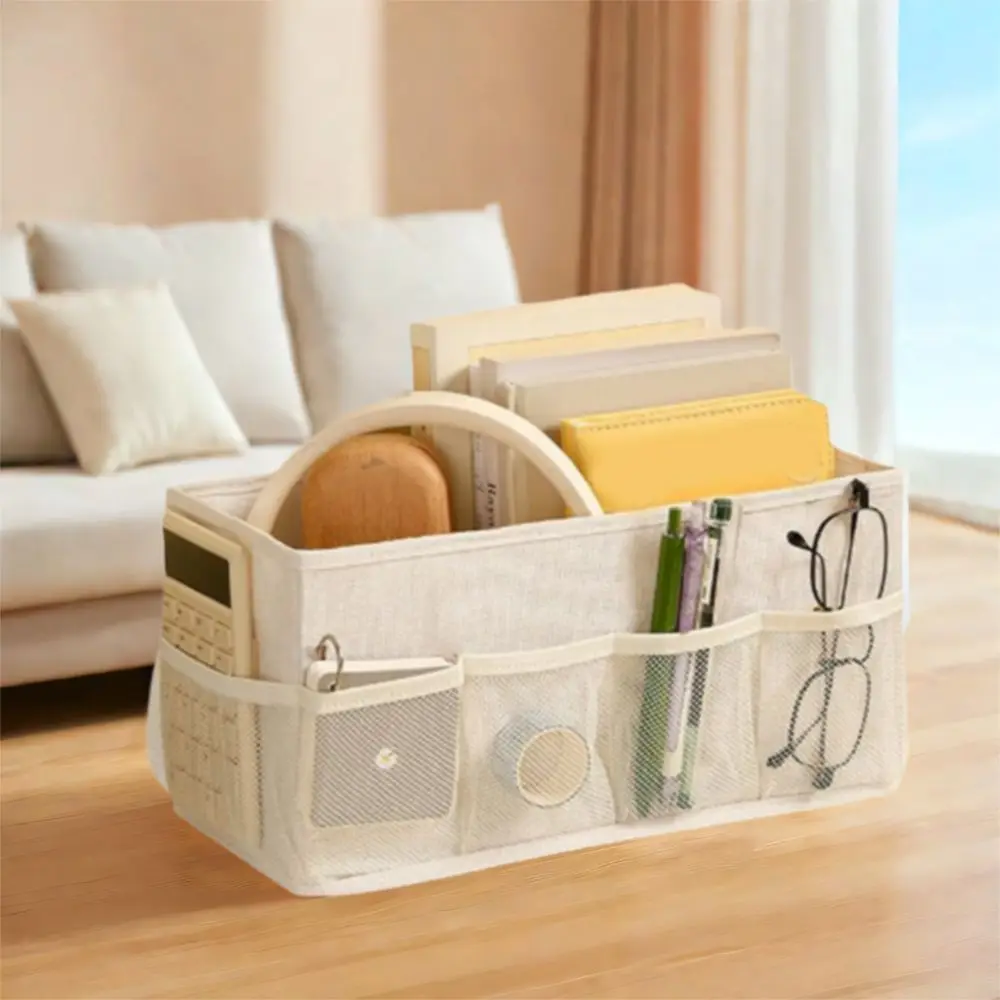 

2Pcs Fabric Underwear Storage Box Foldable Large Capacity Cosmetic Storage Box with Mesh Pockets Sundry Storage Box Living Room