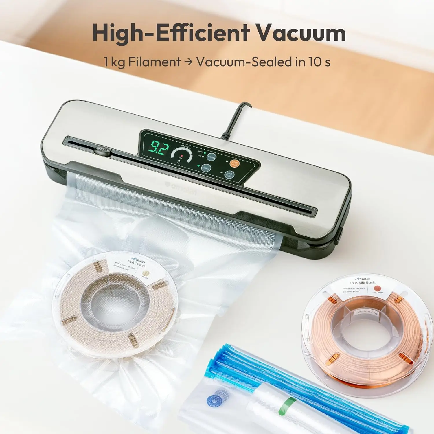 フィラメントおよび食品保存用のデュアルモード真空シーラーキット（カッターとバッグ付き）
