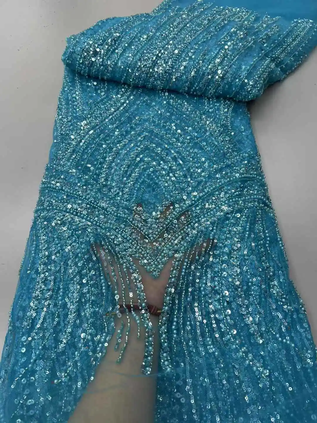 African Lace Fabric 2025 Sequins Beaded Embroidery Groom Nigerian Bridal High Quality French Tulle Lace Fabric For Wedding Dress