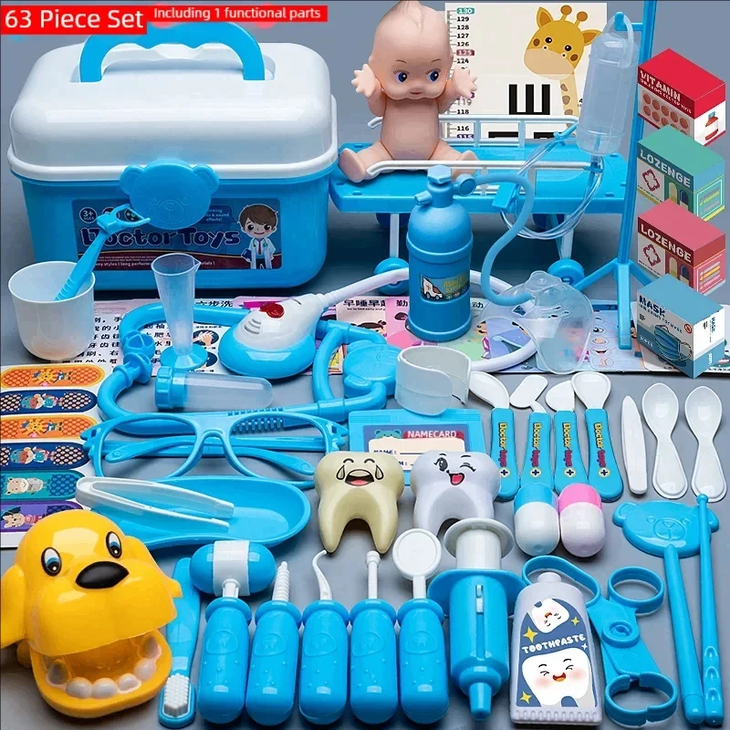 Médico e Enfermeira Role Play Set para Crianças, Ferramentas Médicas, Estetoscópio e Seringa, Casa De Brincar, Brinquedo Educativo, Presente de Natal, 63Pcs