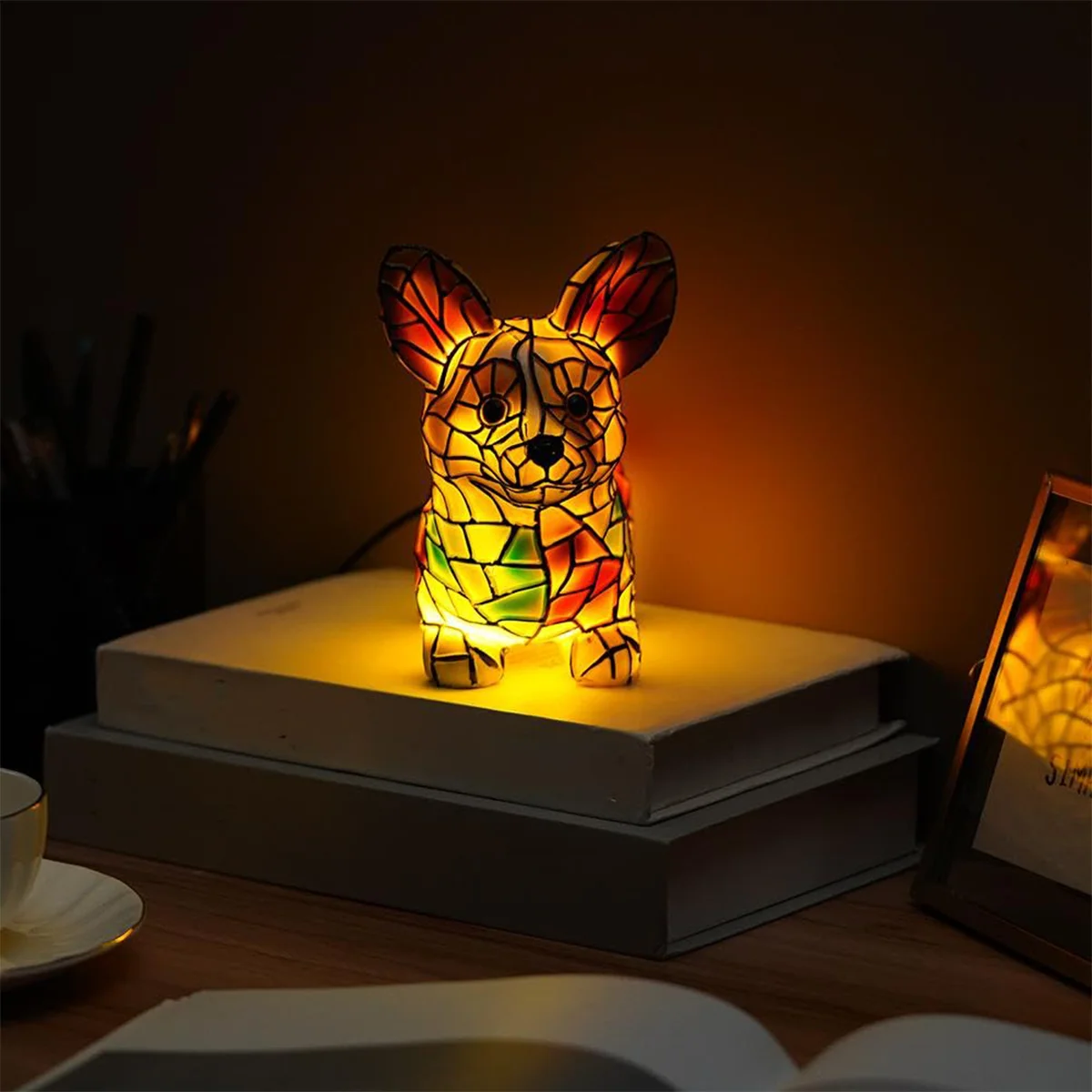 Usb ثلاثية الأبعاد الراتنج الحيوان Led الجدول مصباح السرير الإبداعية مكتب ضوء مصابيح الزخرفية القط الكلب زخرفة آرت ديكو الدافئة مع ميناء مضاءة