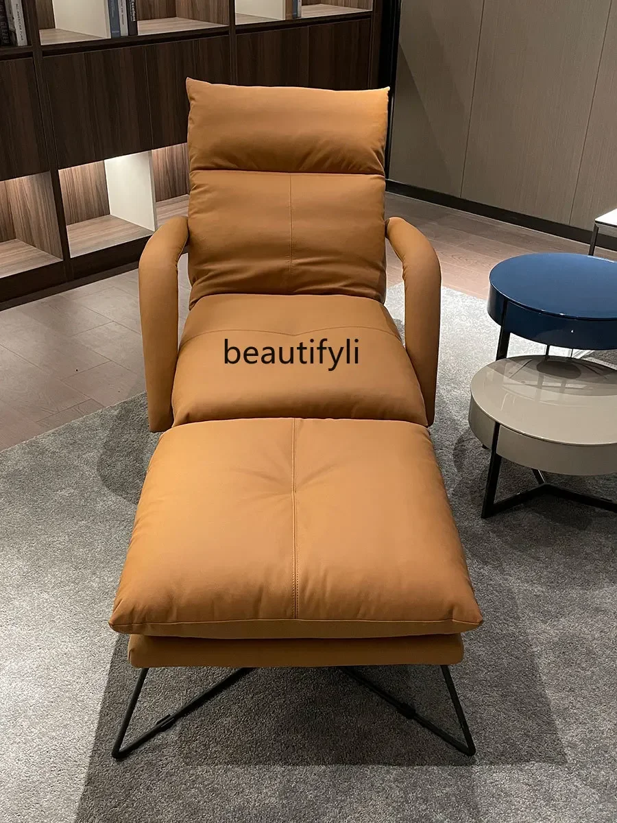 

xzSofa Balcony Leisure Recliner Leather Armchair First Layer Cowhide Chair down Soft Bag Adjustable Backrest