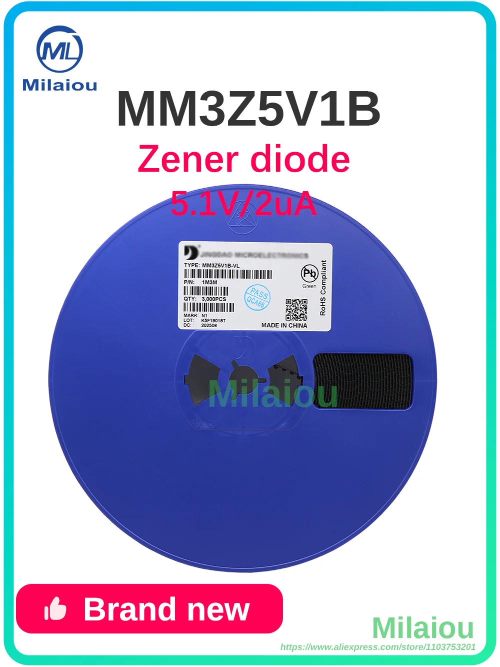 

MM3Z5V1B-VL SOD-323 Milaiou 3000Pcs SMD Zener Diode
