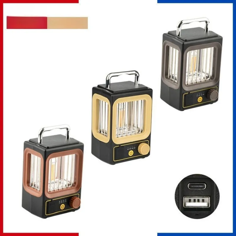 

New Camping Lamp: Outdoor, Long Battery, Rechargeable/Solar, Retro Bedside Lamp, Tungsten Warm Light, Portable Handle
